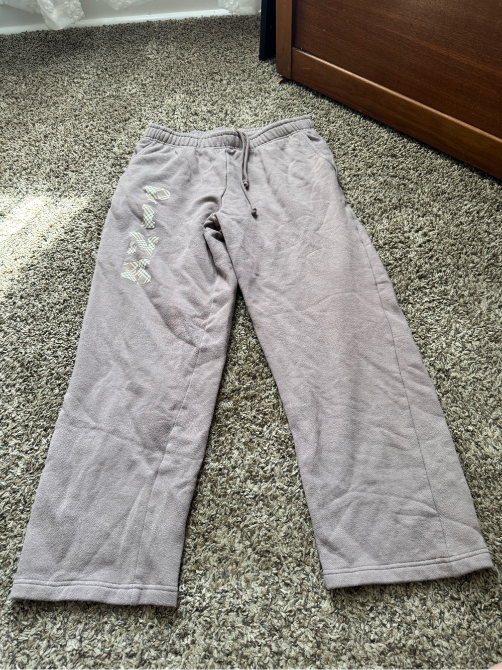 PINK Victoria's Secret Mauve Plaid-Letter Straight Leg sweat pants - Picture 2 of 3